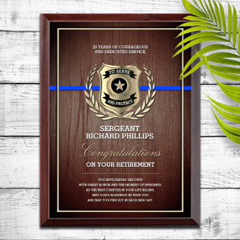 Police Officer Retirement  Wood Grain Award Plaque by reflections06 at Zazzle