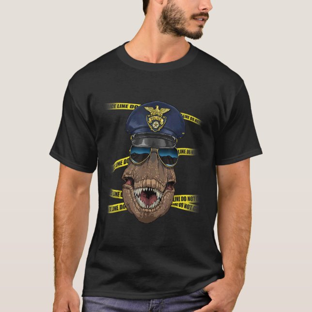 Police Officer Rex Dino PD Cop Crime Scene Dinosau T-Shirt (Front)