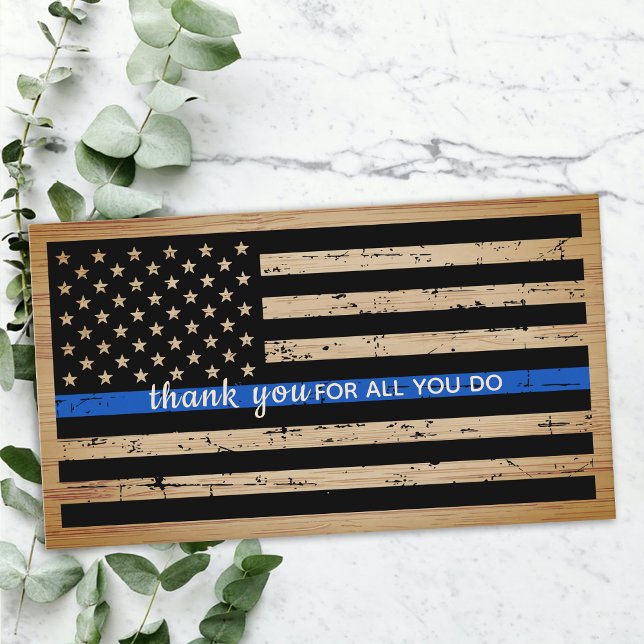 Police Officer Rustic Thin Blue Line Thank You Business Card (Creator Uploaded)