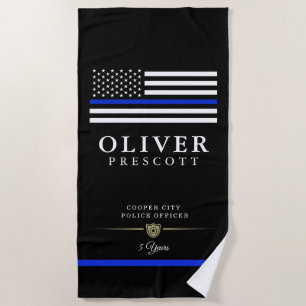 Police Officer Service Anniversary Black Beach Towel