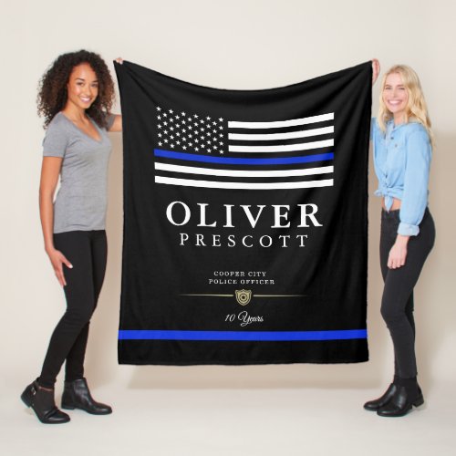 Police Officer  Service Anniversary Black Fleece Blanket
