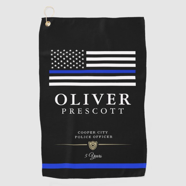 Police Officer | Service Anniversary Black Golf Towel (Front)