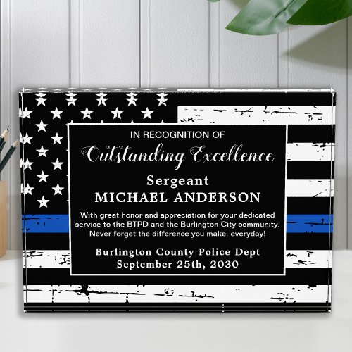 Police Officer Service Excellence Law Enforcement  Acrylic Award