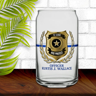 Police Officer Shield Personalized  Can Glass
