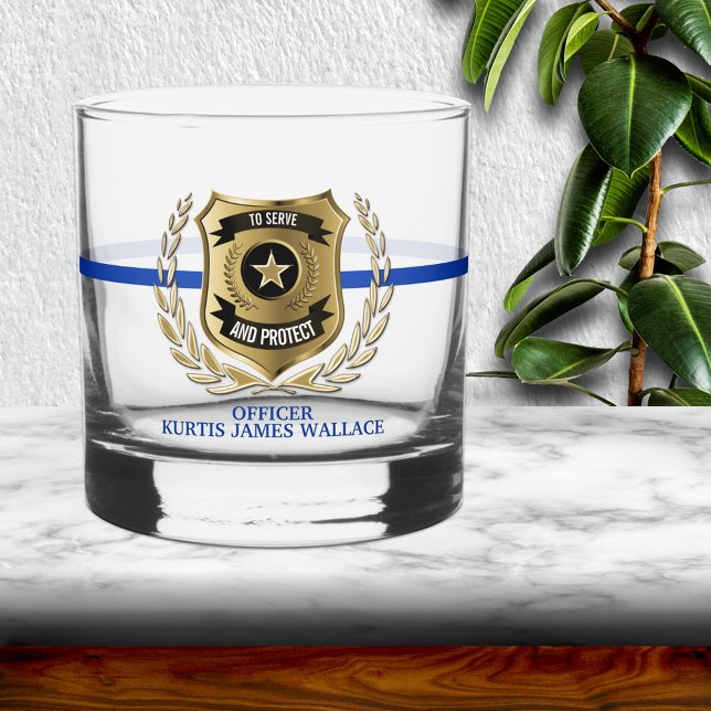 Police Officer Shield Personalized Rocks Glass (Creator Uploaded)