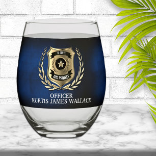 Police Officer Shield Personalized Stemless Wine Glass