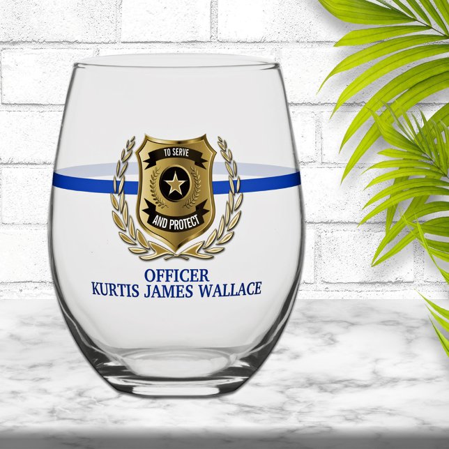 Police Officer Shield Personalized  Stemless Wine Glass (Creator Uploaded)