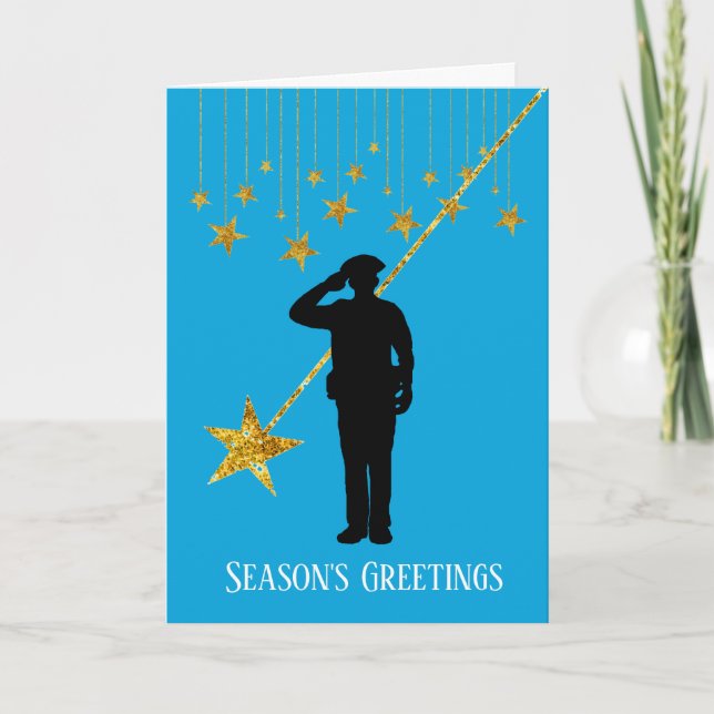 Police Officer Silhouette & Stars Christmas Card (Front)