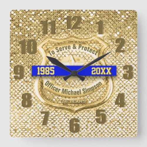 police officer square wall clock