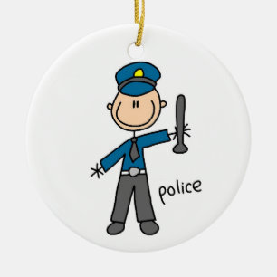 Police Officer Stick Figure Ceramic Ornament