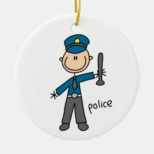 Police Officer Stick Figure Ceramic Ornament (Front)