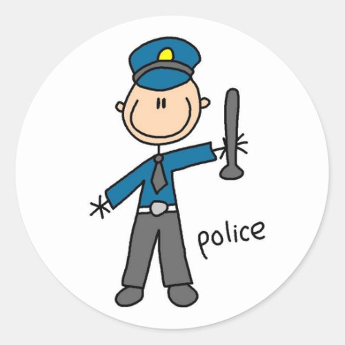 Police Officer Stick Figure Classic Round Sticker