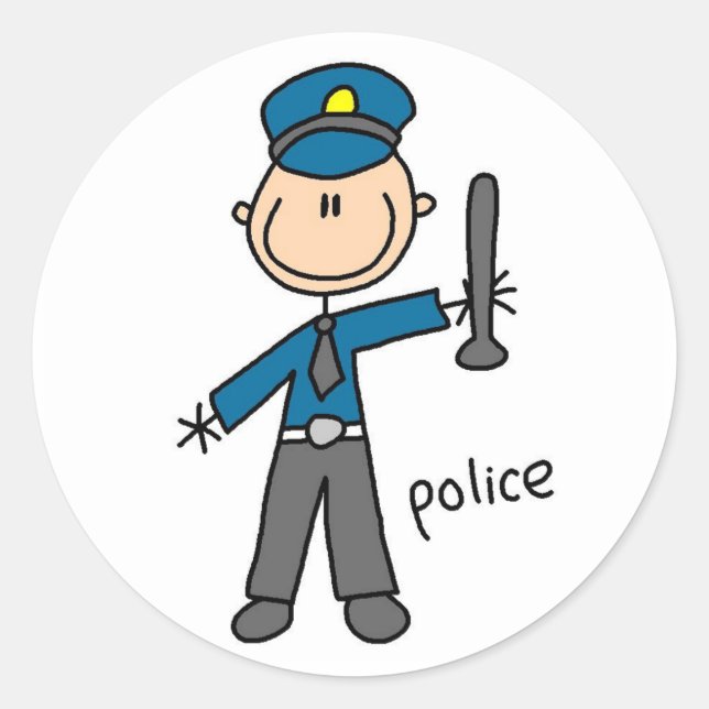 Police Officer Stick Figure Classic Round Sticker (Front)