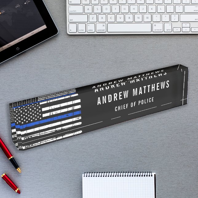Police Officer Thin Blue Line American Flag Desk Name Plate (Creator Uploaded)