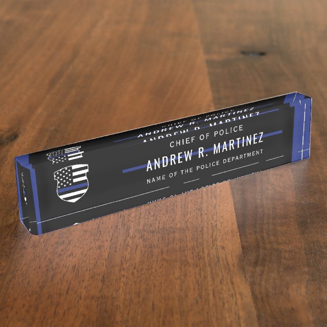 Police Officer Thin Blue Line Badge Police Dept Desk Name Plate (Side)