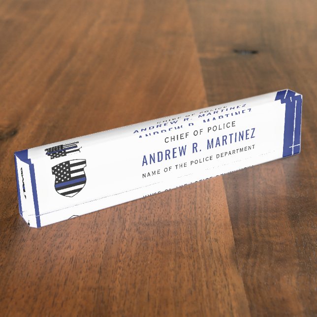 Police Officer Thin Blue Line Badge Police Dept Desk Name Plate (Side)