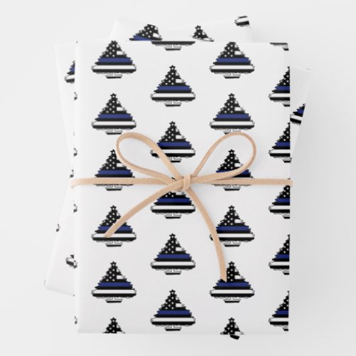Police Officer Thin Blue Line Christmas Tree  Wrapping Paper Sheets
