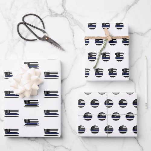 Police Officer Thin Blue Line Cop Law Enforcement Wrapping Paper Sheets