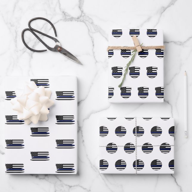 Police Officer Thin Blue Line Cop Law Enforcement Wrapping Paper Sheets (Front)