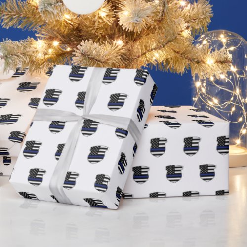 Police Officer Thin Blue Line Cop Police Badge Wrapping Paper