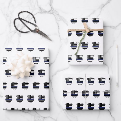 Police Officer Thin Blue Line Cop Police Badge Wrapping Paper Sheets