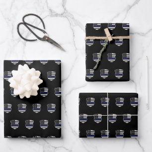 Police Officer Thin Blue Line Cop Police Badge Wrapping Paper Sheets
