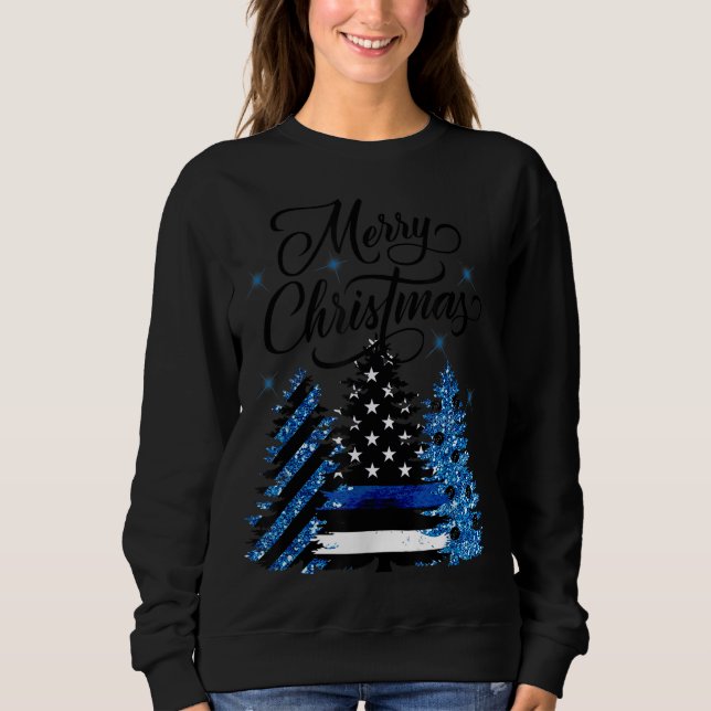 Police Officer Thin Blue Line Flag Christmas Tree  Sweatshirt (Front)