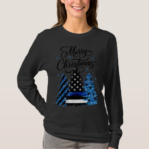 Police Officer Thin Blue Line Flag Christmas Tree T-Shirt