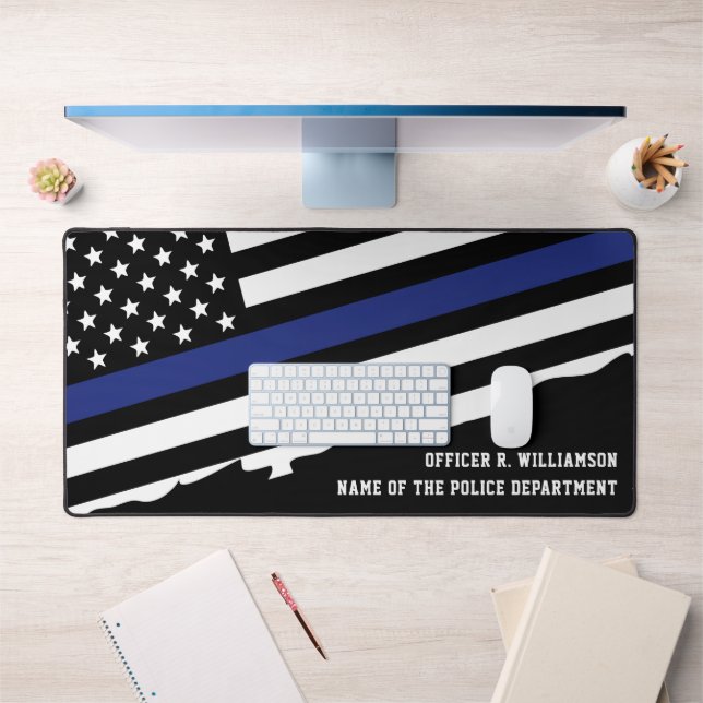 Police Officer Thin Blue Line Flag Custom Desk Mat (Office 1)