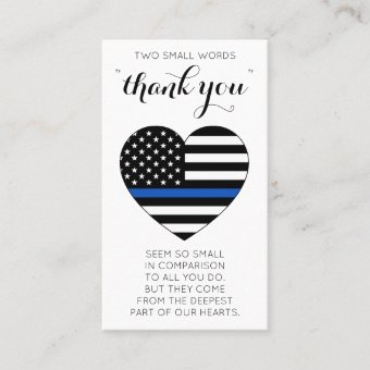 Police Officer Thin Blue Line Flag Heart Thank You Business Card 