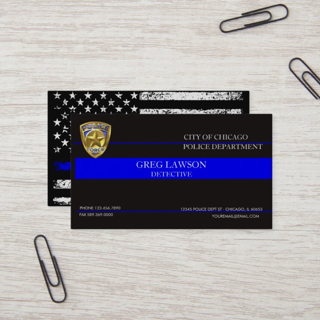 Police Officer Thin Blue Line Flag Law Enforcement Business Card (Front/Back In Situ)