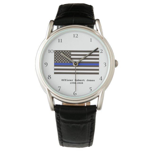 *~* Police Officer Thin Blue Line Flag Men Watch (Front)