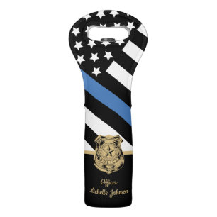 Police Officer Thin Blue Line Flag Officer Name Wine Bag