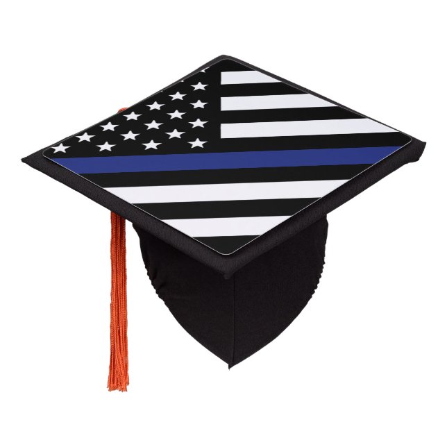 Police Officer Thin Blue Line Flag Police Academy Graduation Cap Topper (Angled)