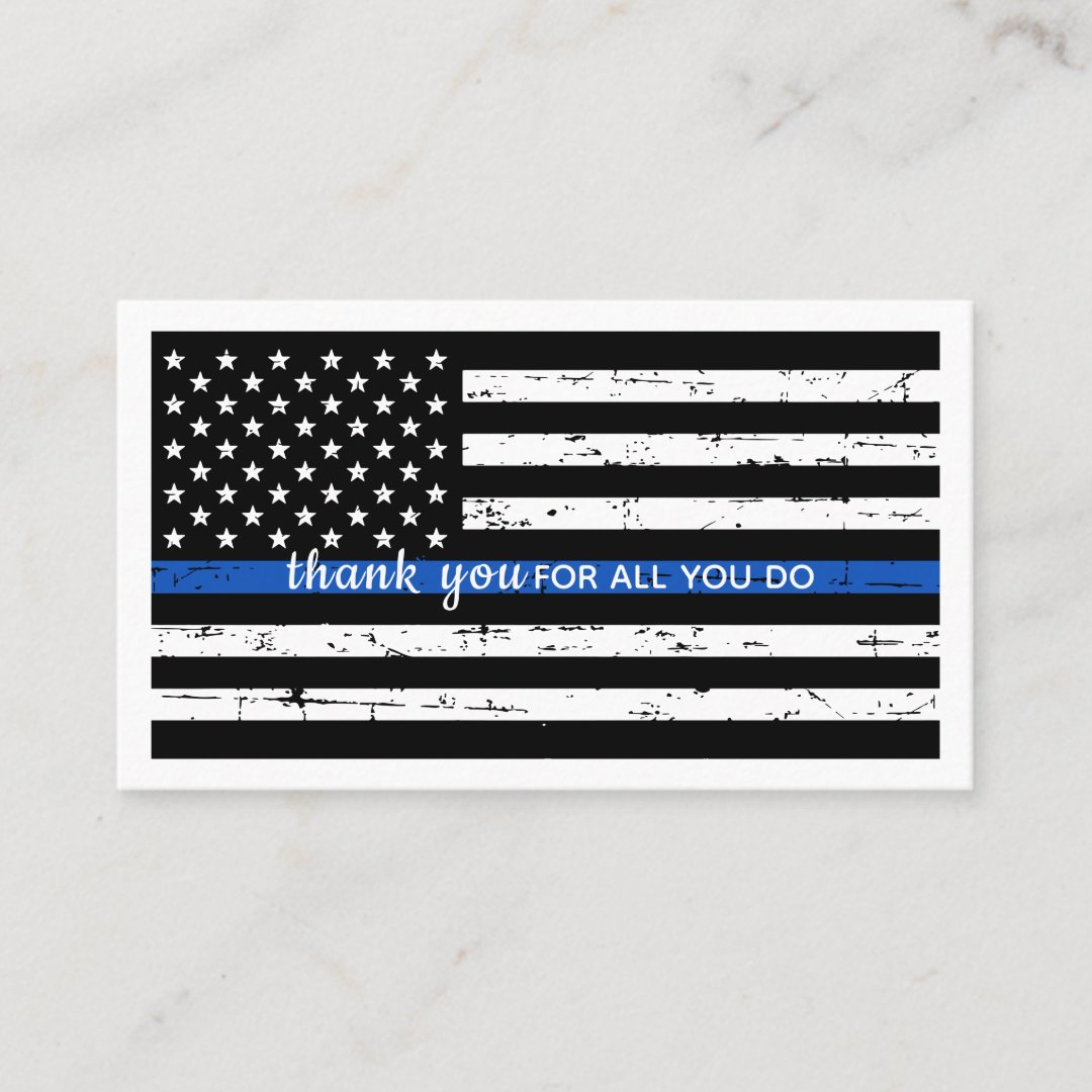 Police Officer Thin Blue Line Flag Thank You Business Card | Zazzle