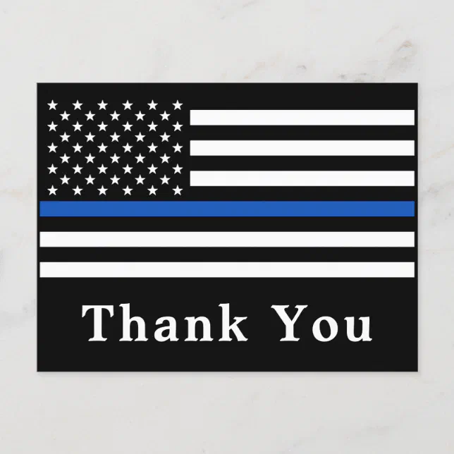 Police Officer Thin Blue Line Flag Thank You Postcard | Zazzle