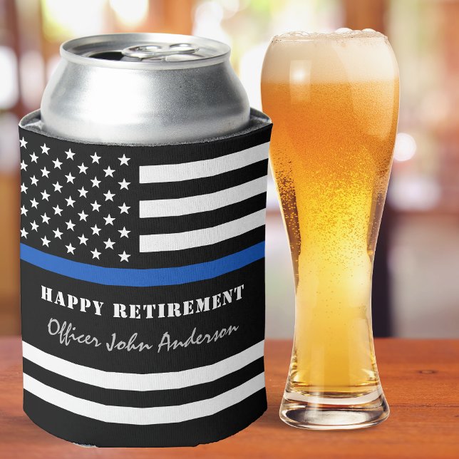 Police Officer Thin Blue Line Happy Retirement Can Cooler (Creator Uploaded)