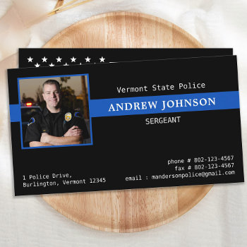Police Officer Thin Blue Line Law Enforcement  Business Card by BlackDogArtJudy at Zazzle
