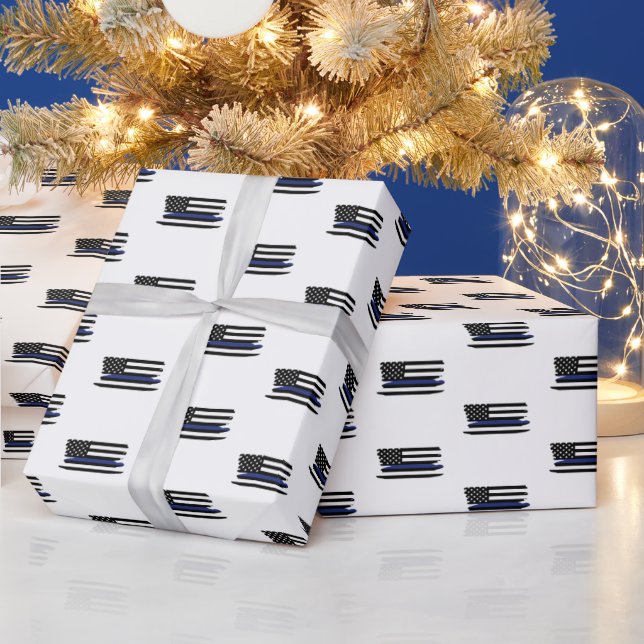 Police Officer Thin Blue Line Law Enforcement Cop Wrapping Paper (Holidays)