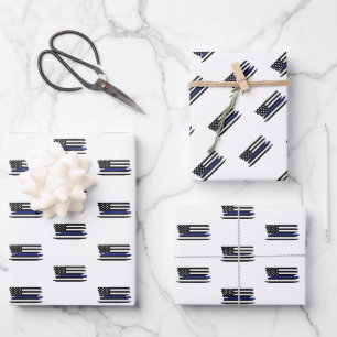 Police Officer Thin Blue Line Law Enforcement Cop Wrapping Paper Sheets