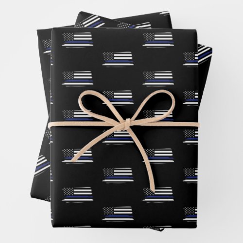 Police Officer Thin Blue Line Law Enforcement Cop Wrapping Paper Sheets