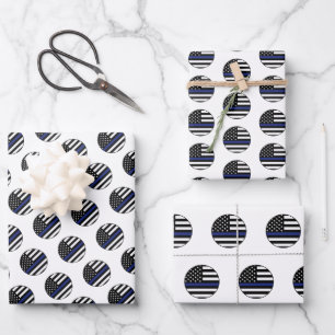 Police Officer Thin Blue Line Law Enforcement Cop Wrapping Paper Sheets