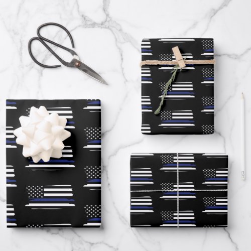 Police Officer Thin Blue Line Law Enforcement Cop Wrapping Paper Sheets