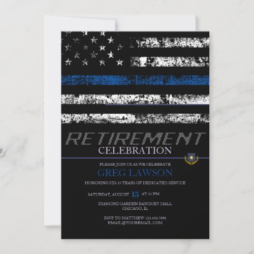 Police Officer  Thin Blue Line Police Retirement Invitation