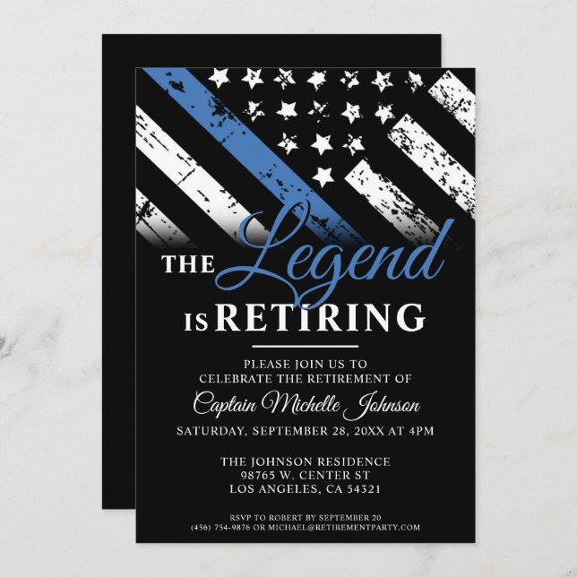 Police Officer Thin Blue Line Retirement Party Invitation (Front/Back)