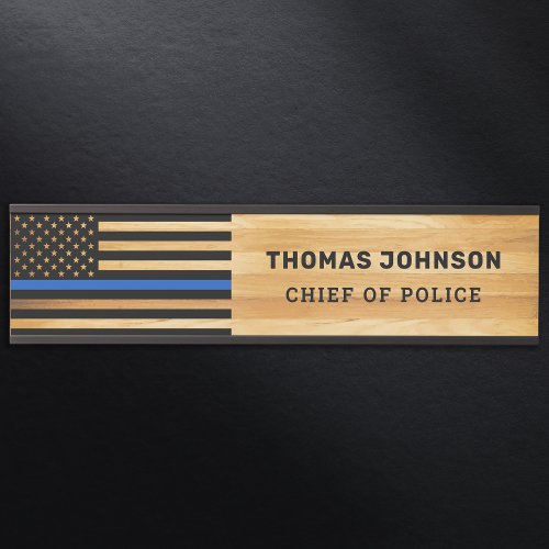 Police Officer Thin Blue Line Rustic Wood Name Door Sign