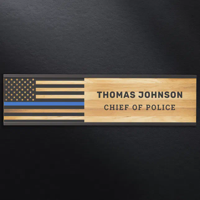 Police Officer Thin Blue Line Rustic Wood Name Door Sign | Zazzle