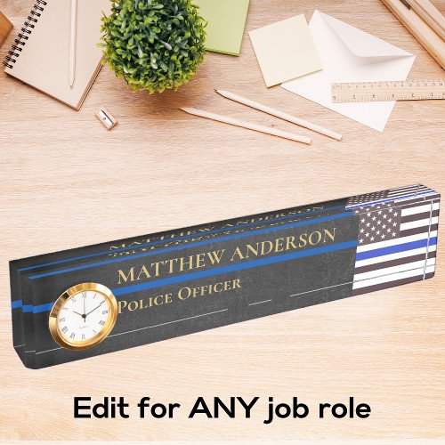 Police Officer Thin Blue Line Sergeant Clock  Name Desk Name Plate