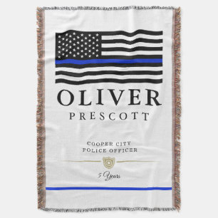 Police Officer   Thin Blue Line Themed White Throw Blanket