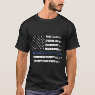 Police Officer Thin RETIRED Blue Line American T-Shirt